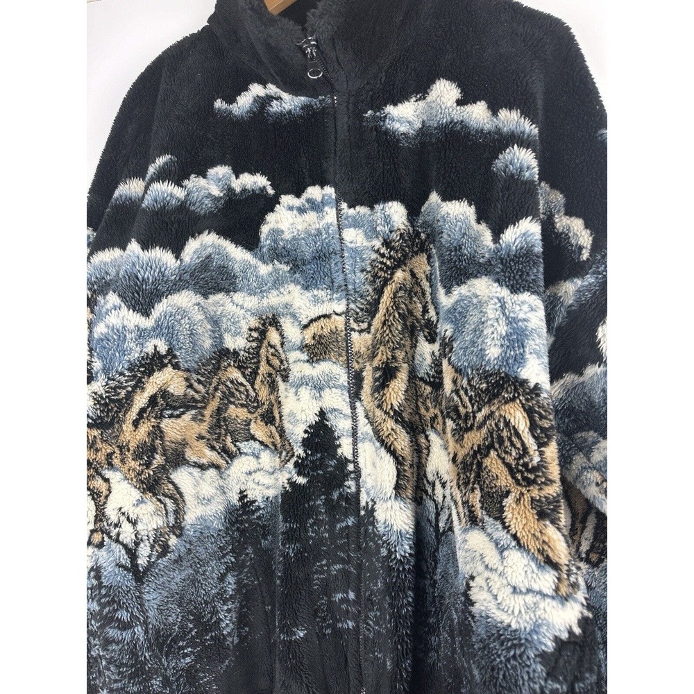 Vtg Mazmania Horse Fleece Sherpa Coat Multicolor Full Zip USA Made Equestrian XL - Picture 5 of 10